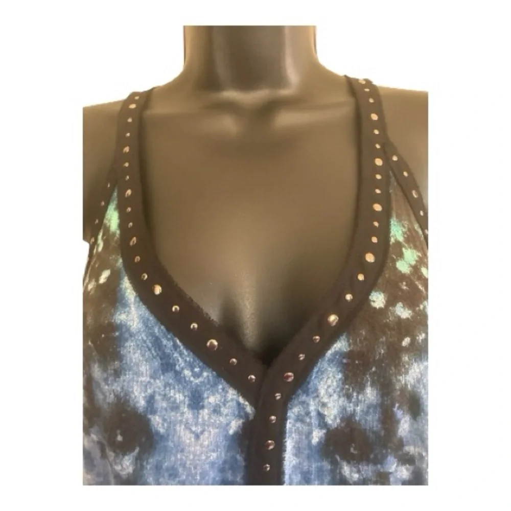 Sparkle and Fade Blue & Teal Patterned Shirt with Studded Bodice Size M